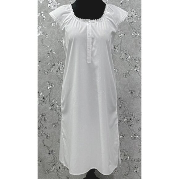 SoieRose 100% Cotton Victorian Nightgown – White with Subtle Blue Dots -SR-1203 - Picture 3 of 10